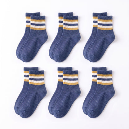 6 Pair Striped Crew Socks with Ribbed Cuffs