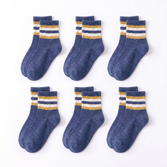6 Pair Striped Crew Socks with Ribbed Cuffs