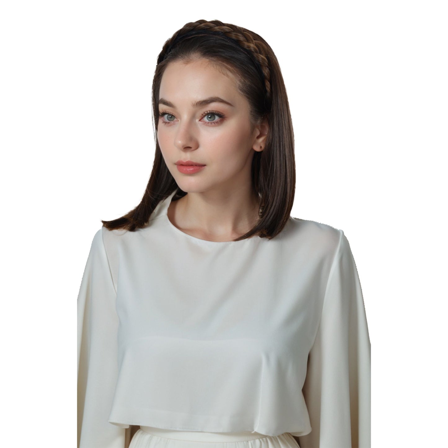 Braided Hairband Wig with Straight Shoulder Hair Extensions Casual Hairpiece for Holiday