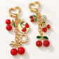Crystal Cherry Bag Charm Gold-Tone Fruit Keychain Set