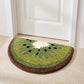 Kiwi Fruit Slice Plush Semicircle Bathroom Mat with Green Tufted Design