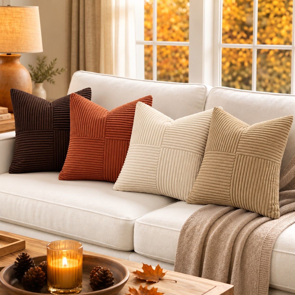 4 Pack Patchwork Corduroy Throw Pillow Covers 18 x 18 Inch for Sofa and Bed