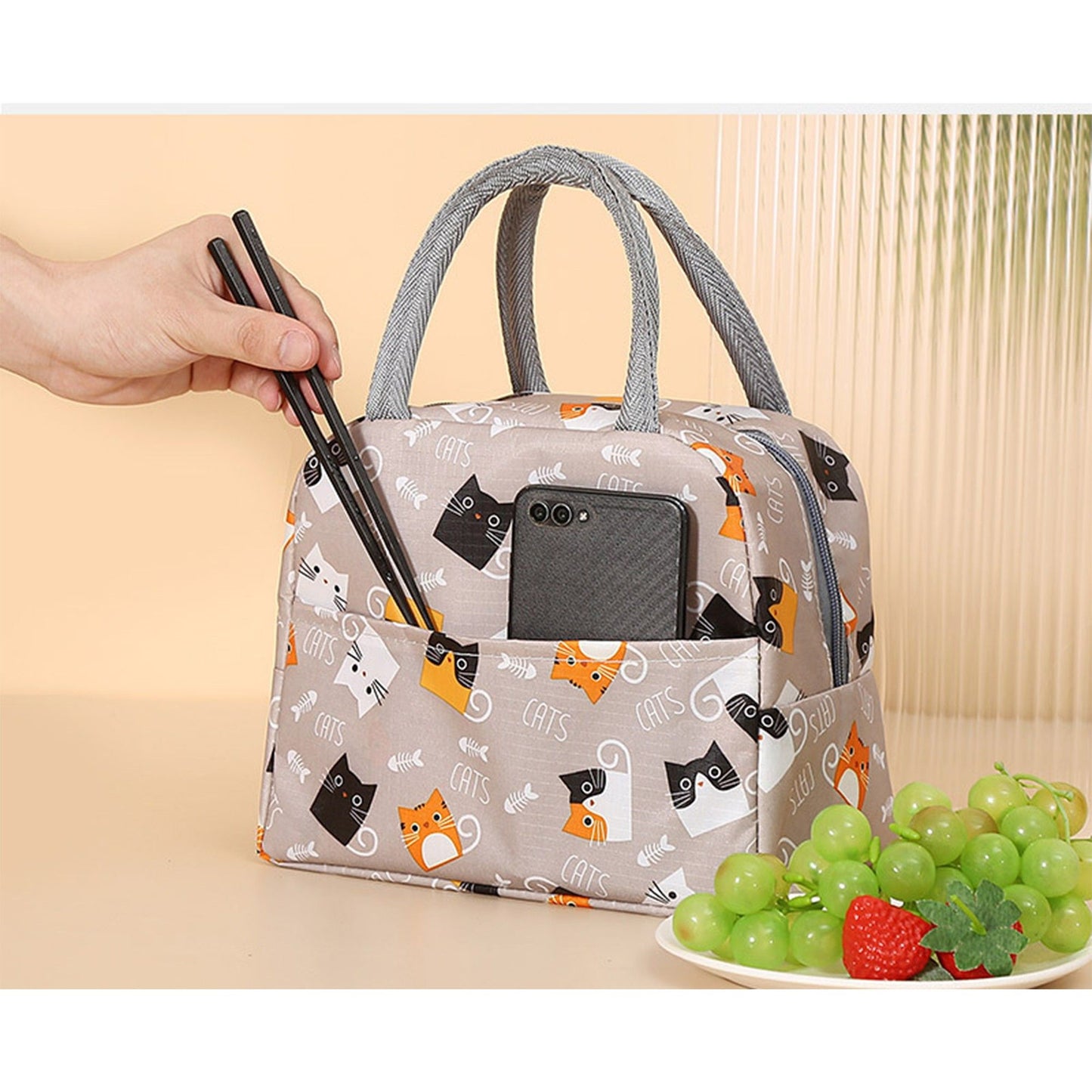 Print Insulated Lunch Bag Portable Reusable Lunch Tote with Handles