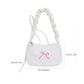 Small Bow Embroidered Shoulder Bag with Ruched Strap and Zip Closure