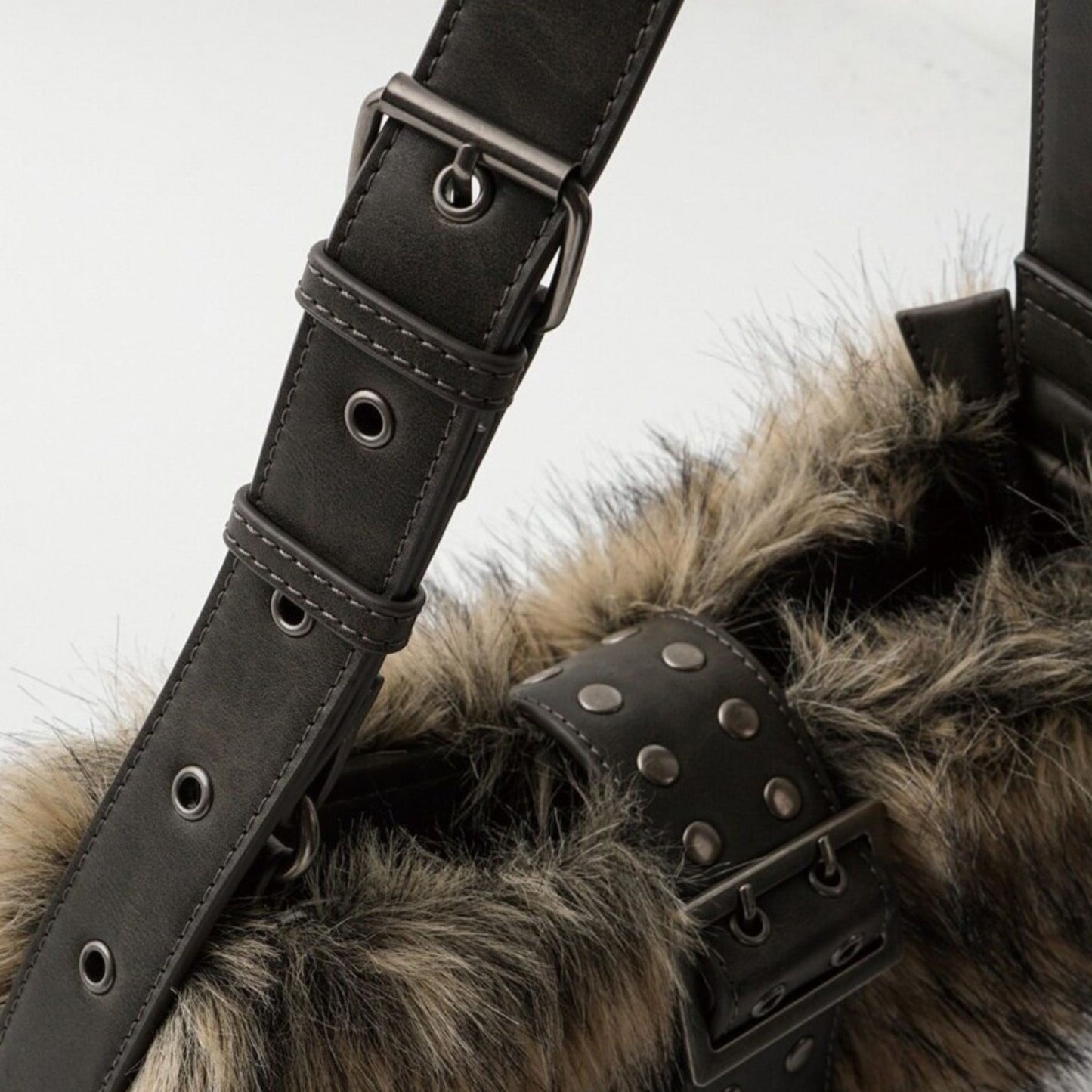 Faux Fur Shoulder Bag Vintage Belted Underarm Bag