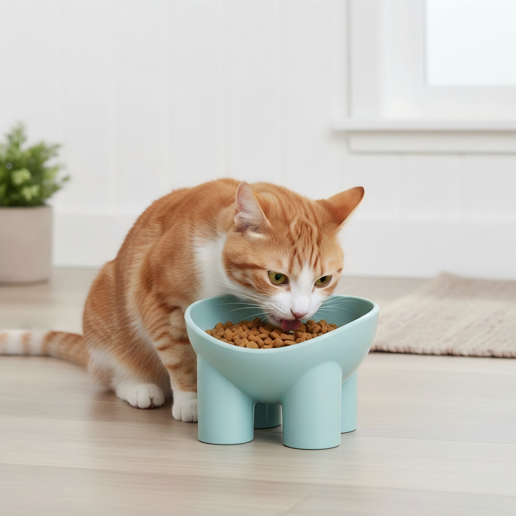 Elevated Tilted Cat Food Bowl with Raised Base for Comfortable Feeding