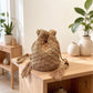 Crochet Bucket Bag with Drawstring Closure Tassel Detail Long Strap Knit Crossbody Handbag