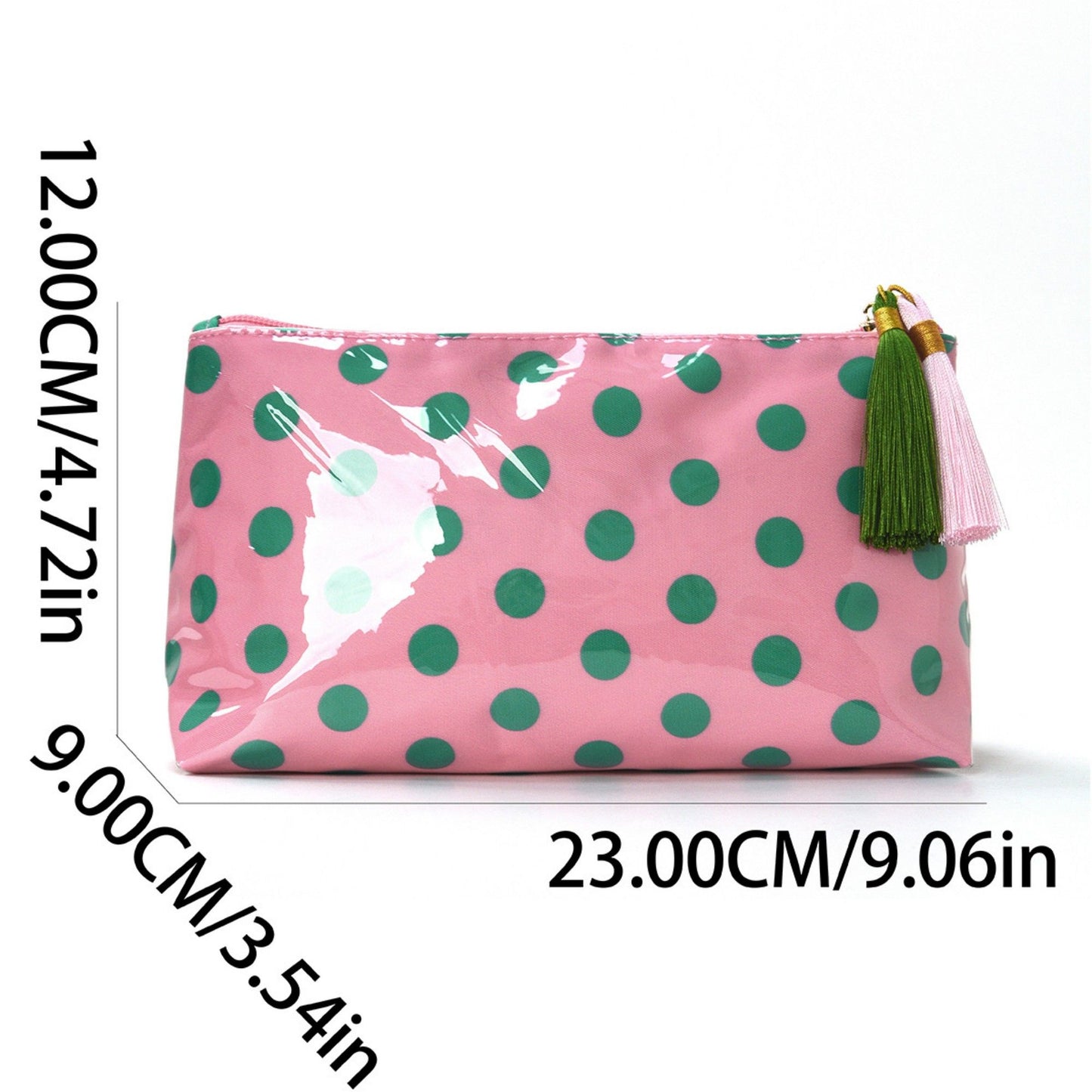 Large Polka Dot Cosmetic Bag Water Resistant Travel Toiletry Pouch with Tassels