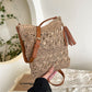 Women's Bohemian Crochet Shoulder Bag with Leather Straps