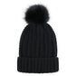 Soft Knit Winter Beanie Hat with Satin-Lined Interior Ribbed Texture and Fluffy Pom Detail