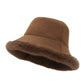 Faux Suede Bucket Hat with Faux Fur Trim Winter Hat