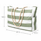 Striped Beach Tote Bag with Zip Closure Rope Handles and Side Pockets