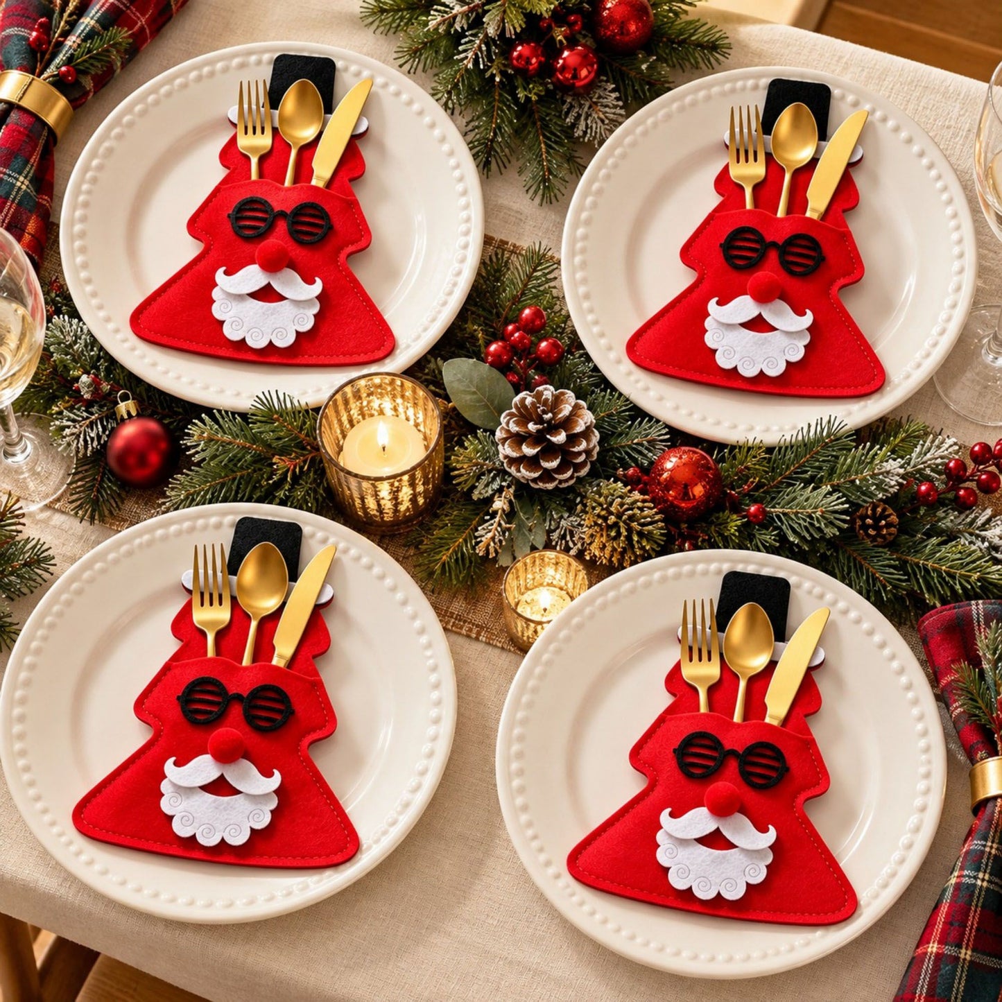 4pk Christmas Tree Santa Silverware Holders