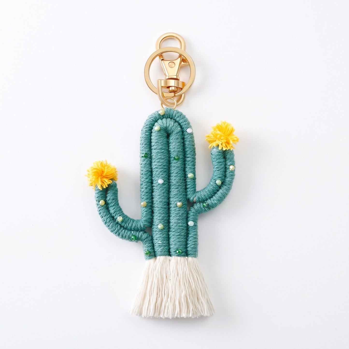 Cactus Macrame Keychain with Tassel Bag Charm