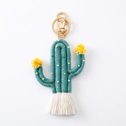 Cactus Macrame Keychain with Tassel Bag Charm