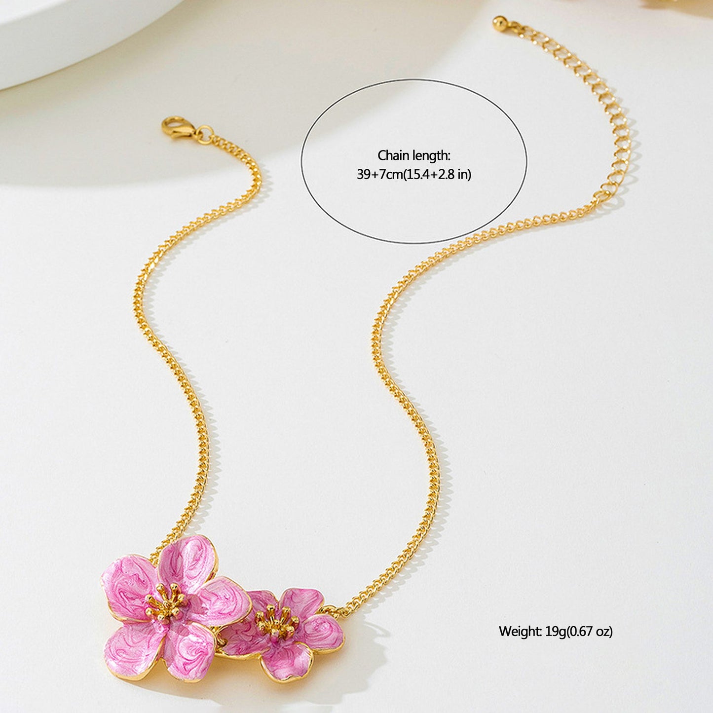 Women's Enamel Flower Pendant Necklace with Gold Chain