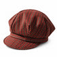 Plaid Newsboy Cap with Paneled Crown and Short Brim