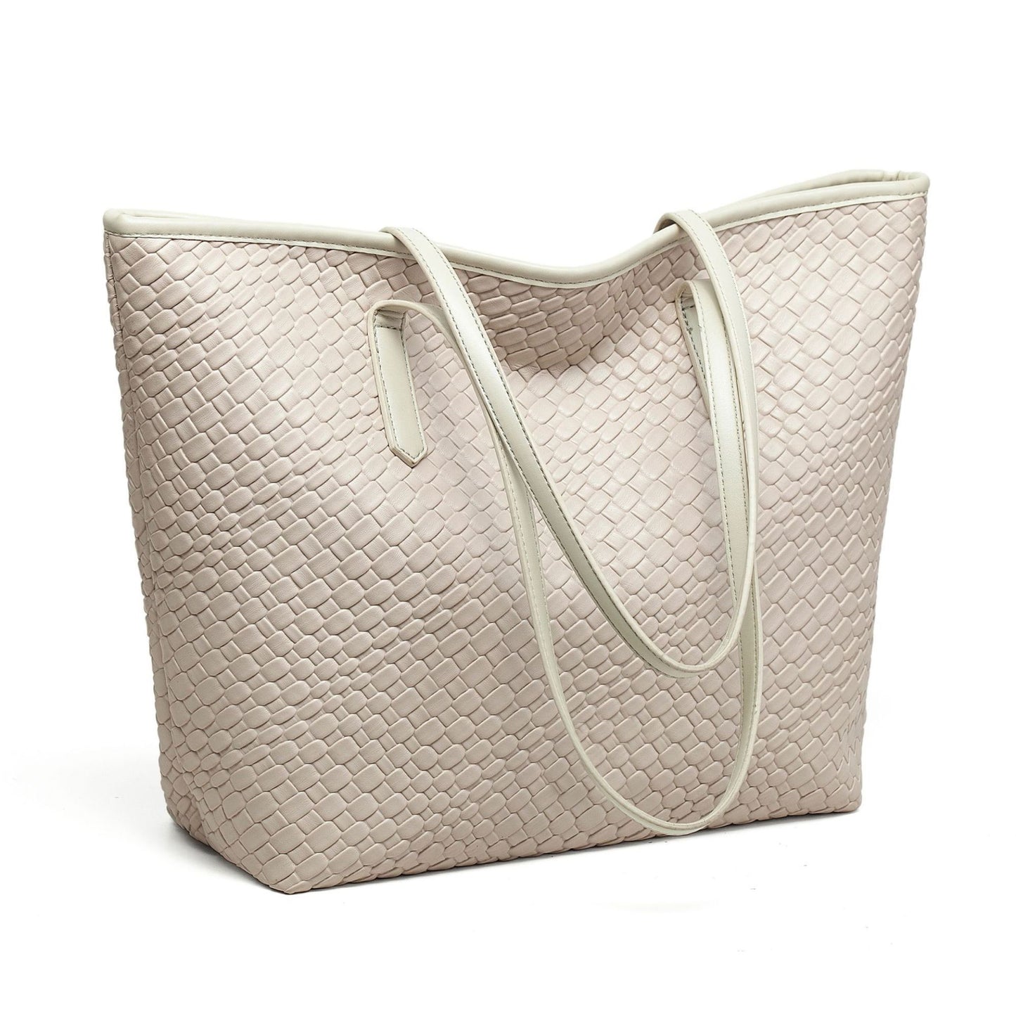 Woven Tote Bag Large Shoulder Handbag with Zipper Closure and Interior Pocket