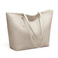 Woven Tote Bag Large Shoulder Handbag with Zipper Closure and Interior Pocket