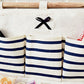Hanging Wall Organizer with Navy Striped Pockets and Wooden Hanger 19.3x13.5 in