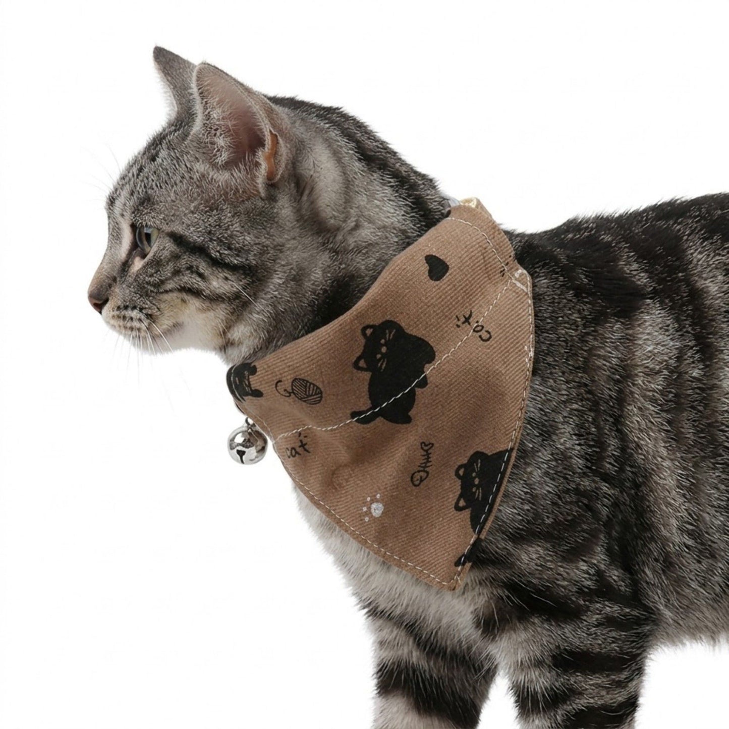 Pet Cat and Dog Bandana Collar with Bell Adjustable Cartoon Cat Print Scarf Bib
