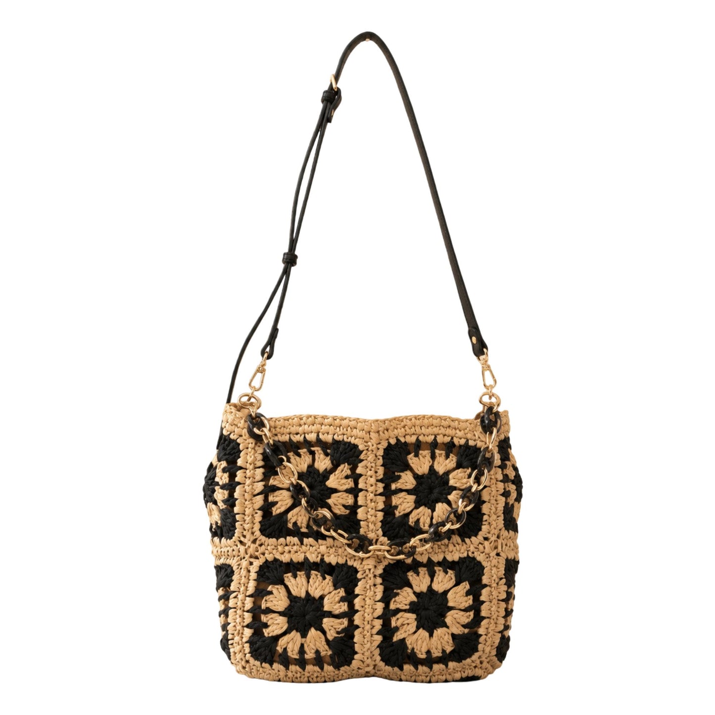 Handcrafted Straw Shoulder Bag with Adjustable Strap and Inner Pocket