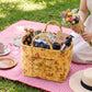 Quilted Floral Storage Basket with Handles and Front Pocket