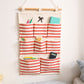 Hanging Wall Organizer with Navy Striped Pockets and Wooden Hanger 19.3x13.5 in