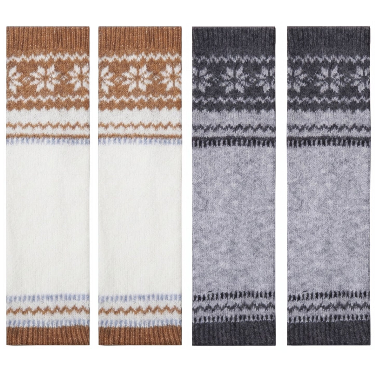 2-Pair Fair Isle Snowflake Knit Leg Warmers Set, Cozy Winter Boot Cuffs
