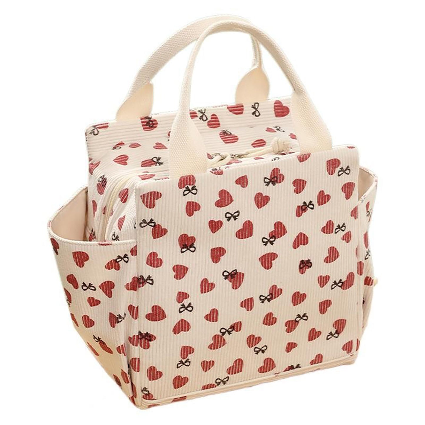 Insulated Lunch Bag with 12L Capacity Heart Print Reusable Thermal Food Tote with Zipper Closure