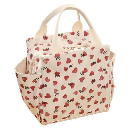 Insulated Lunch Bag with 12L Capacity Heart Print Reusable Thermal Food Tote with Zipper Closure