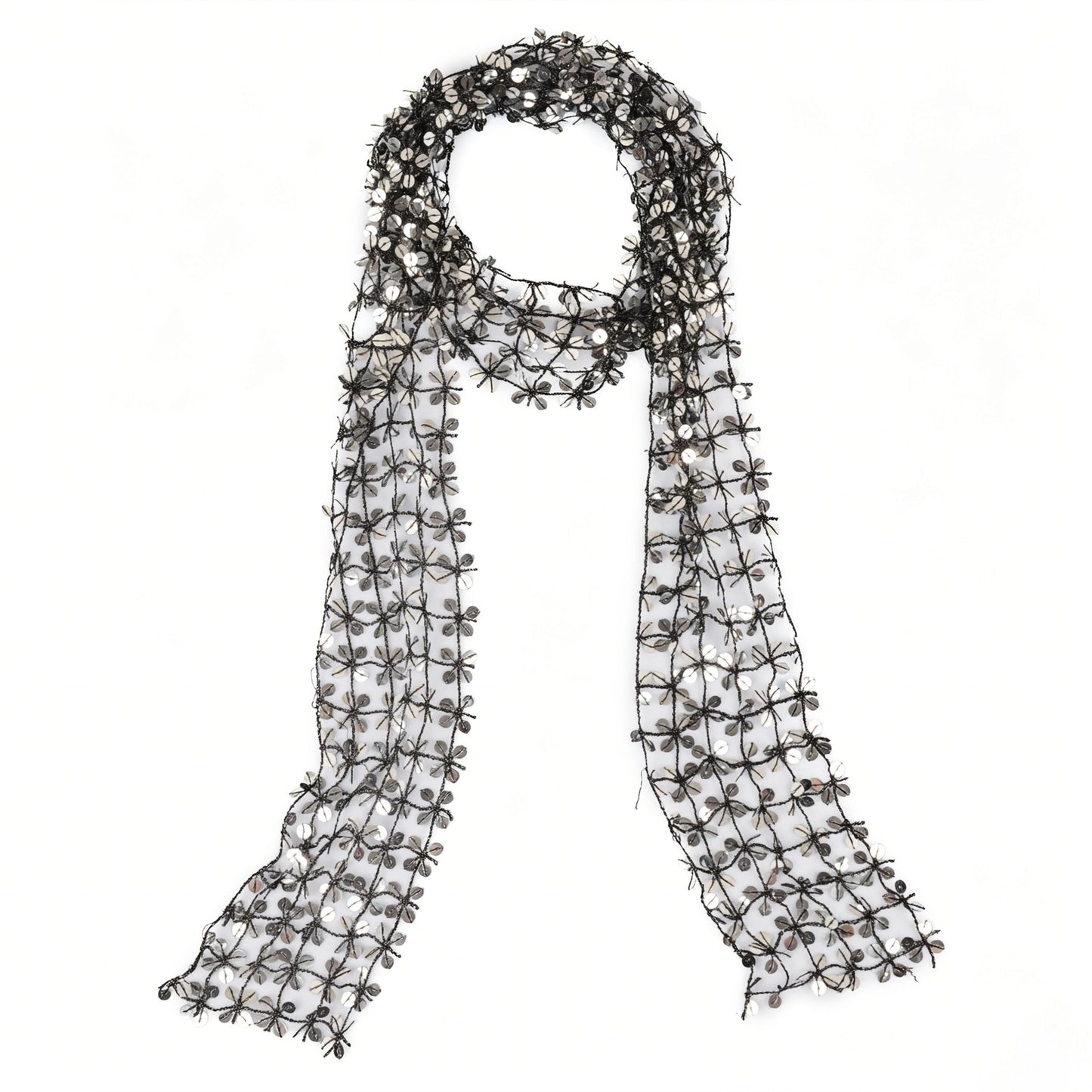Sequin Floral Skinny Scarf Mesh Neck Wrap