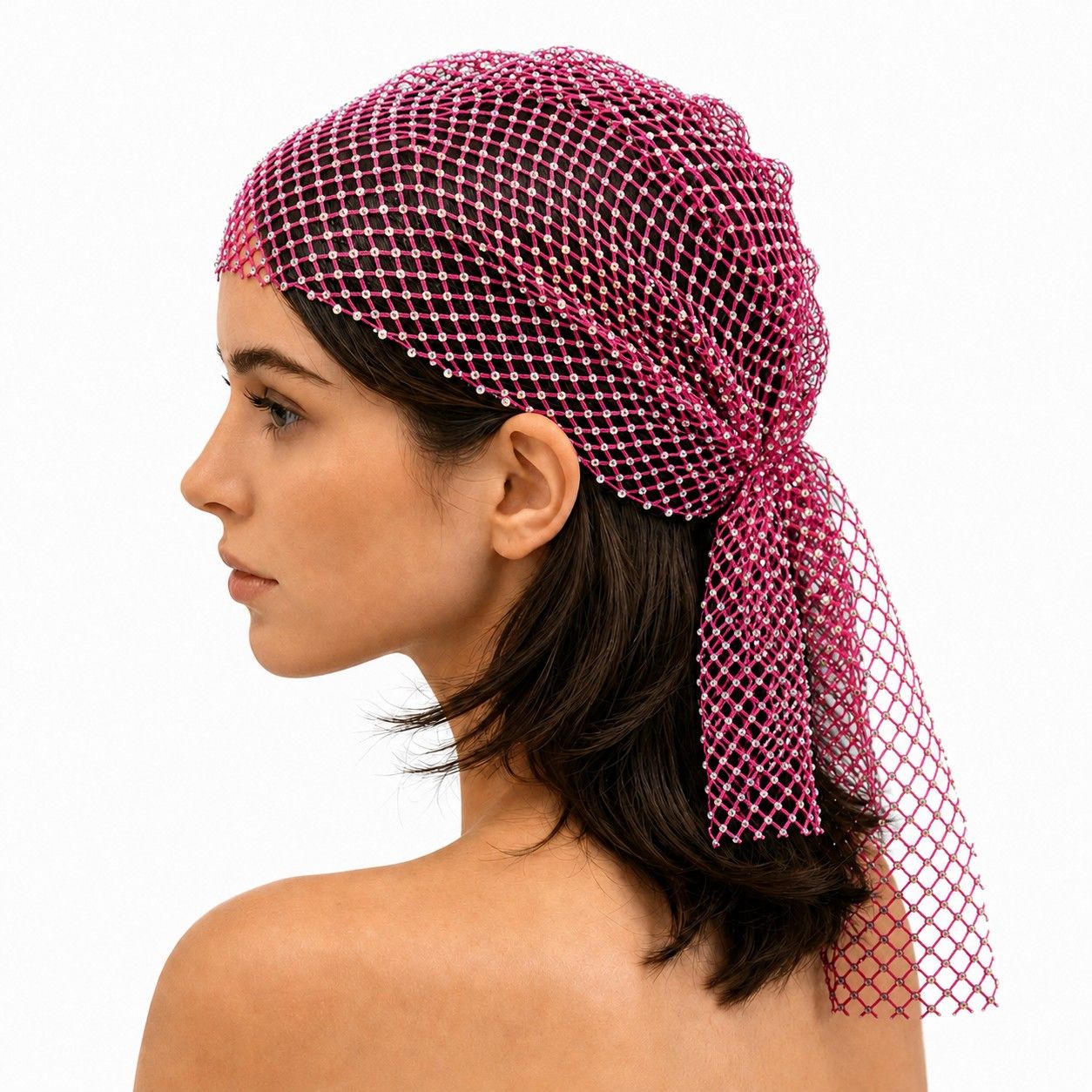 Rhinestone Mesh Head Wrap Sparkle Tie Back Hair Scarf