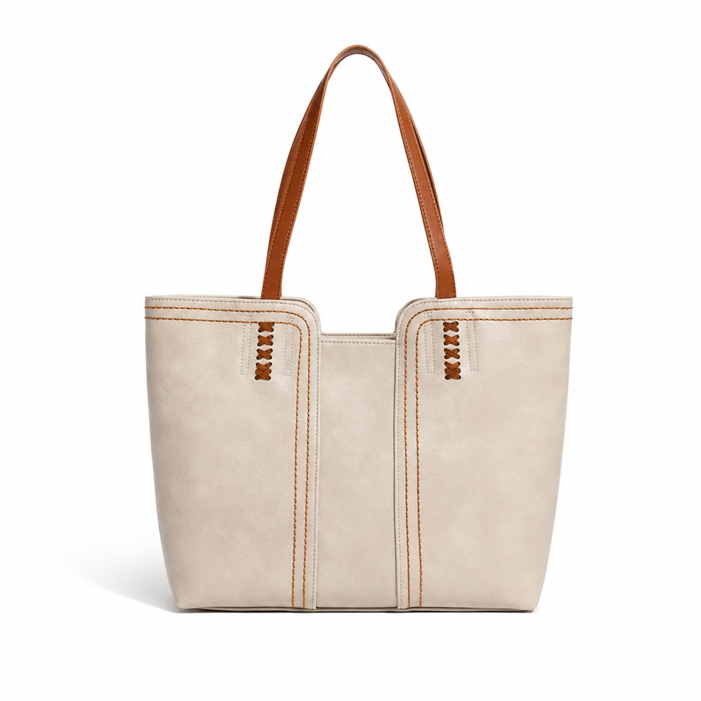 Faux Leather Tote Bag Shoulder Handbag with Zipper Closure for Work