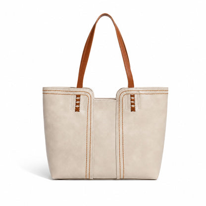 Faux Leather Tote Bag Shoulder Handbag with Zipper Closure for Work