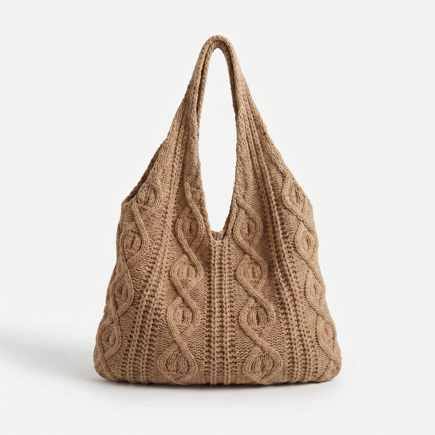 Cable Knit Shoulder Tote Bag Soft Textured Slouchy Lightweight Everyday Carryall
