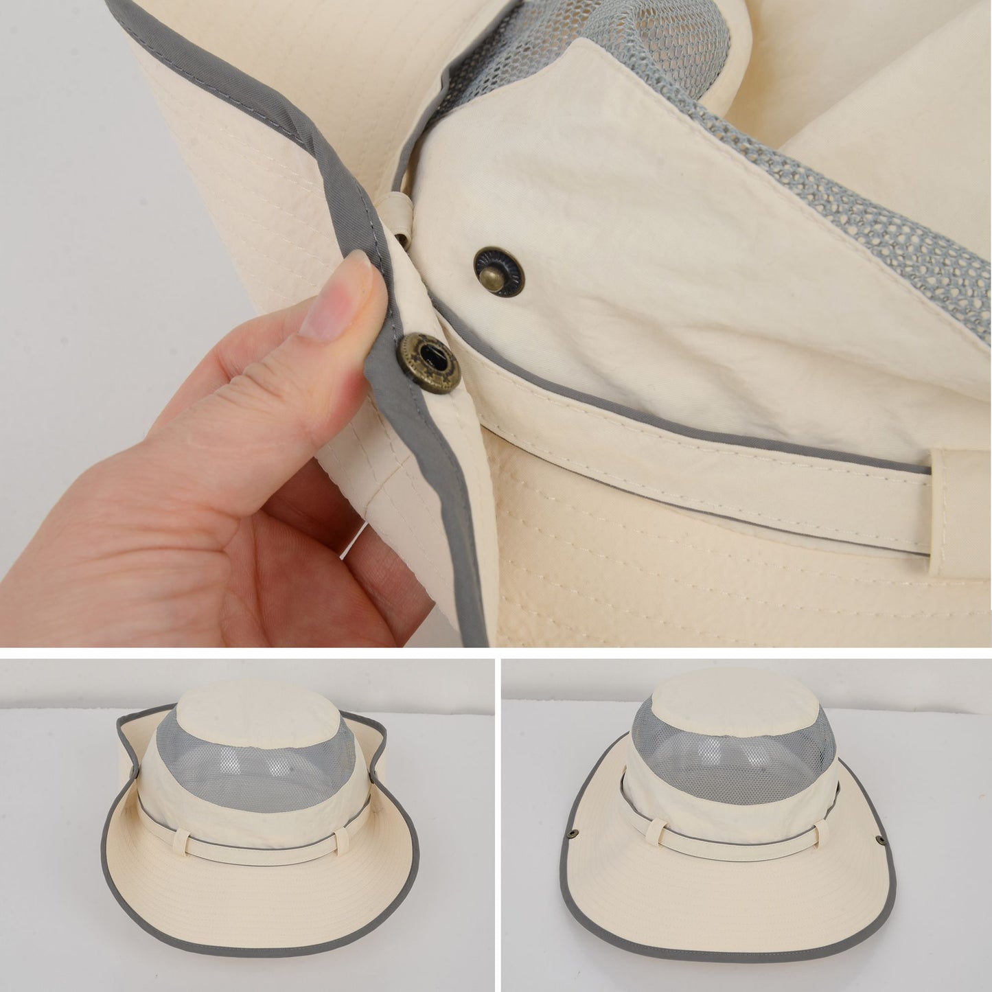 Wide Brim Outdoor Hat with Mesh Ventilation Snap-Up Sides and Chin Strap for Hiking, Beach, Travel, and Sun Protection