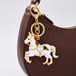 Horse Rhinestone Keychain Bag Charm with Gold Tone Clasp and Key Ring
