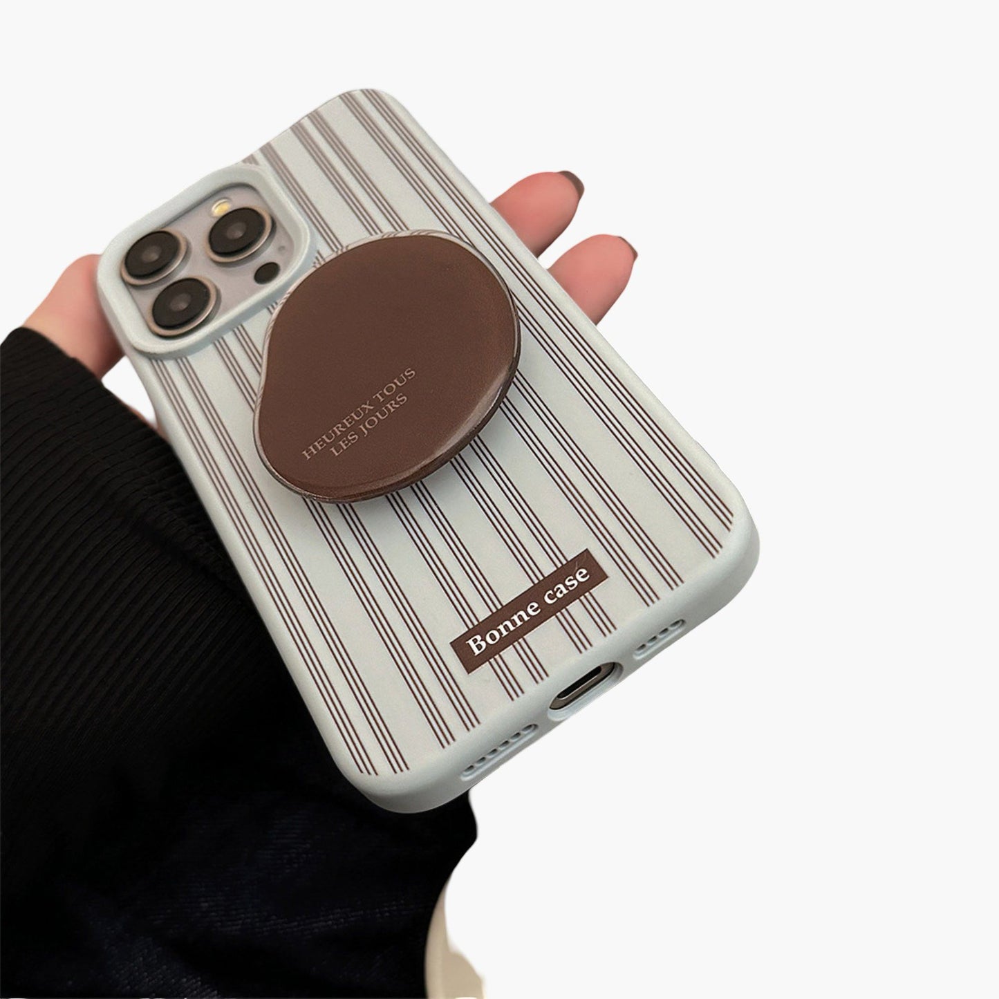 Striped Phone Case with Built In Phone Stand Raised Grip Accent Glossy Finish Slim Protective Cover