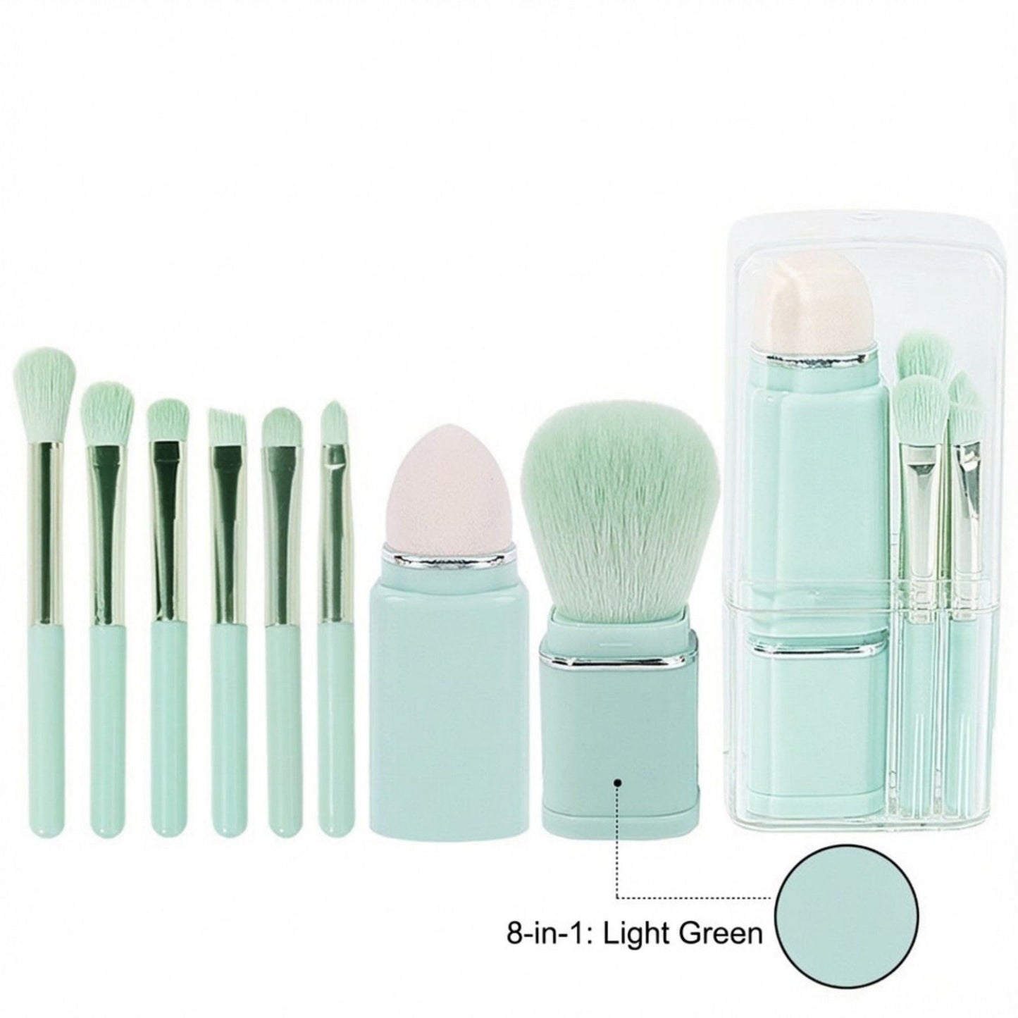 8-Piece Makeup Brush and Sponge Set with Retractable Face Brushes and Travel Storage Case