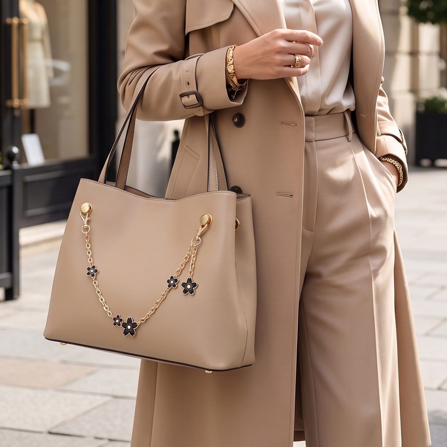Decorative Floral Chain Bag Strap with Swivel Clasps
