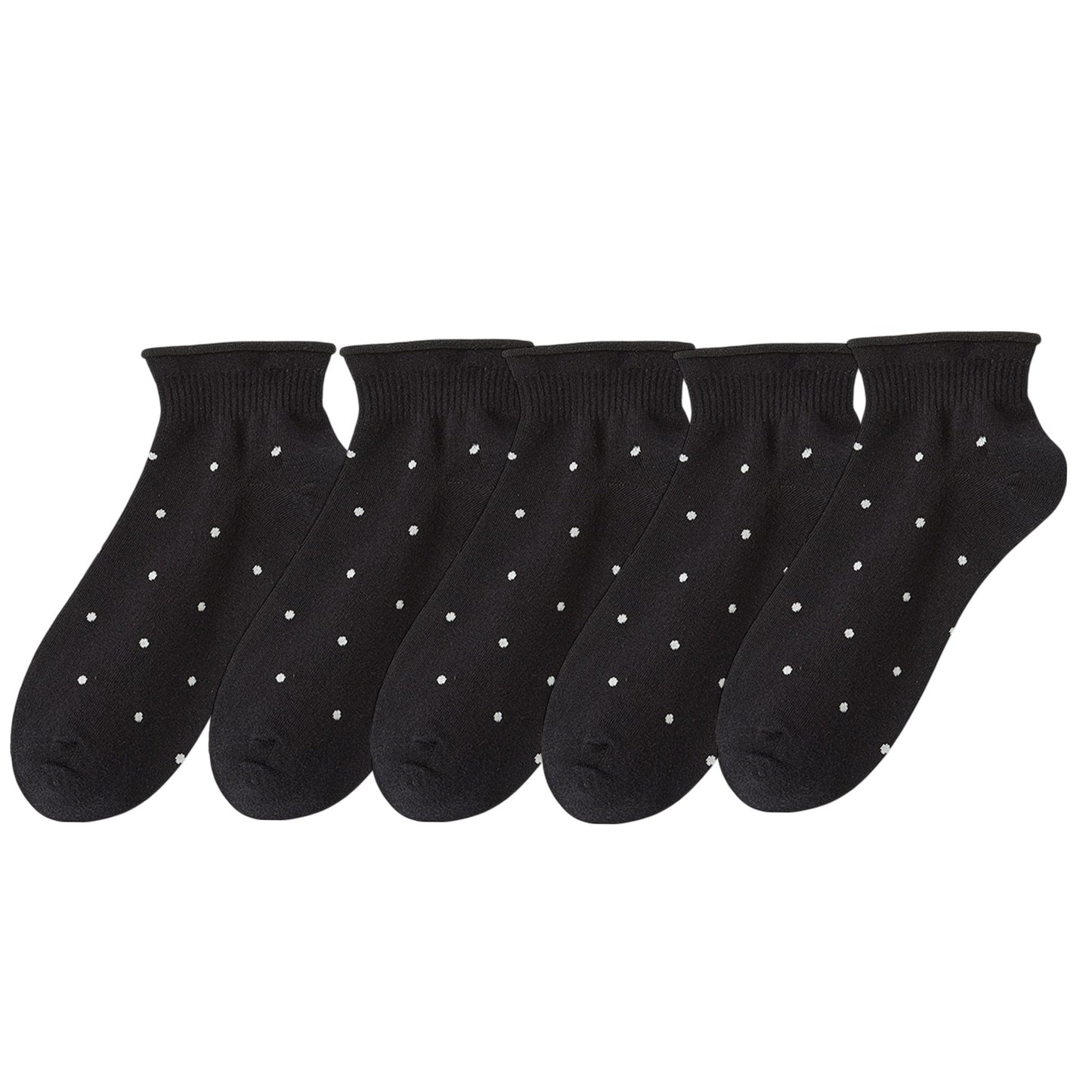5 Pairs Women¡¯s Ankle Socks Soft Ribbed Top with Small Polka Dot Pattern for Loafers Ballet Flats or Sneakers