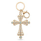 2pc Cross Pearl Rhinestone Keychain Bag Charm with Lobster Clasp and Key Ring