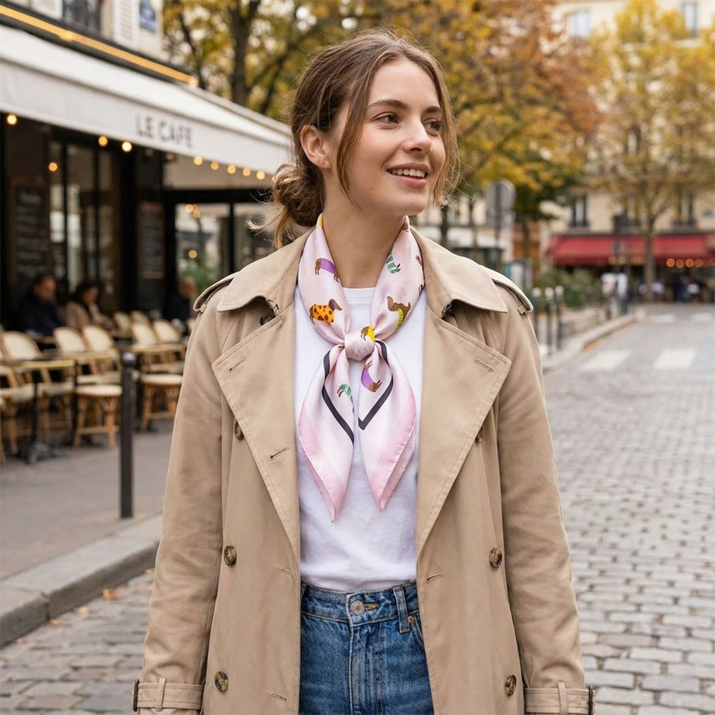 Cute Dachshund Print Satin Feel Square Neck Scarf Fashion Hair Scarf Bandana 25.5¡Á25.5 Inches
