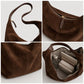 Slouchy Faux Suede Hobo Shoulder Bag with Zip Closure and Wide Strap