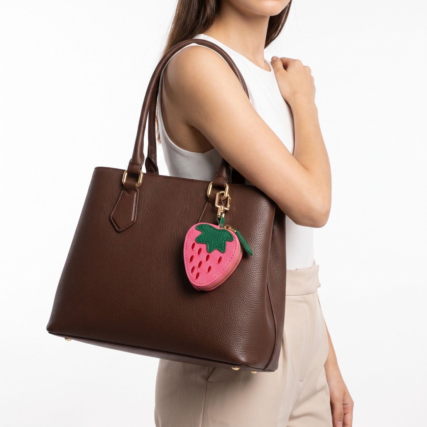 Pear Pouch Bag Charm with Zipper Closure and Gold Tone Clip