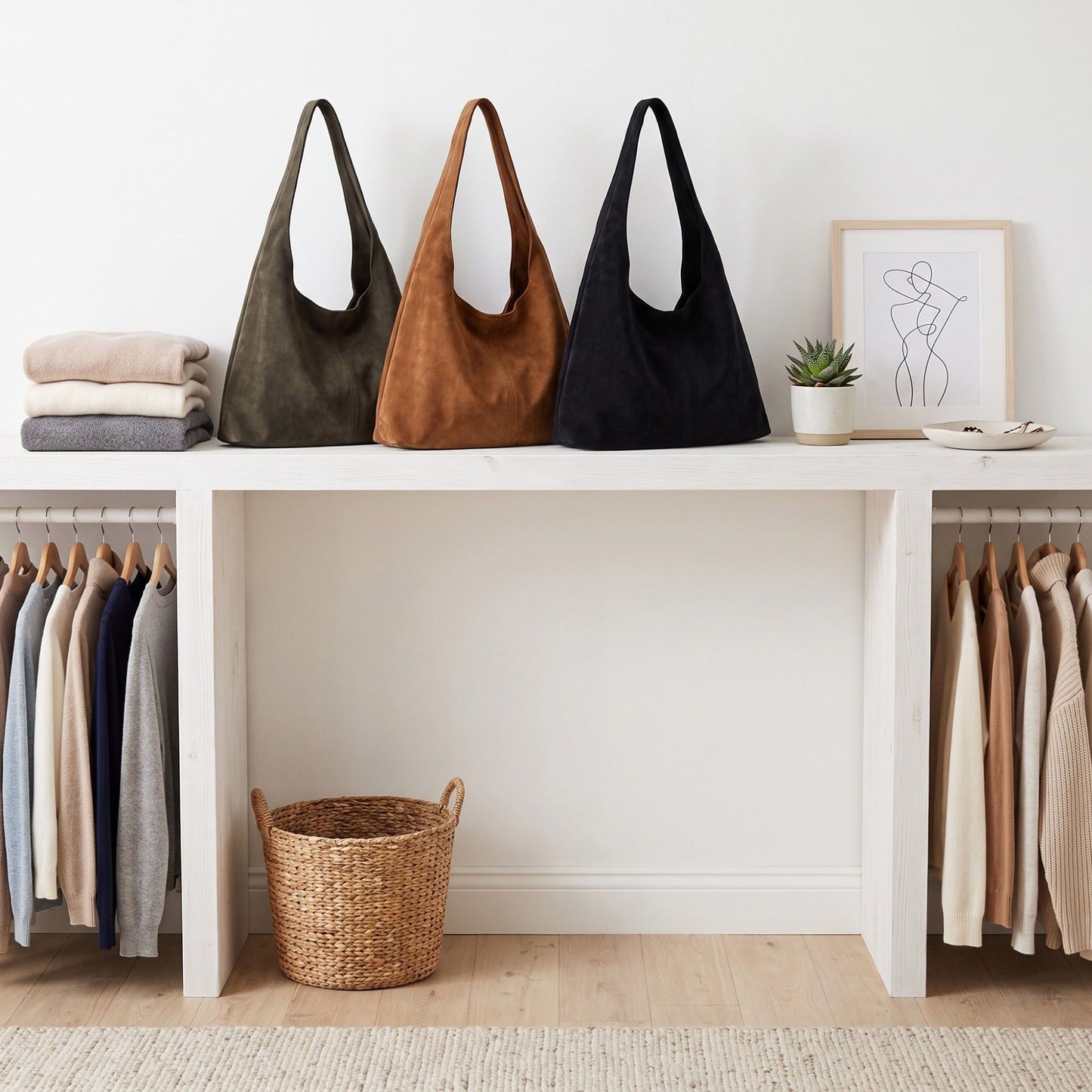 Faux Suede Hobo Shoulder Bag Large Soft Slouchy Tote