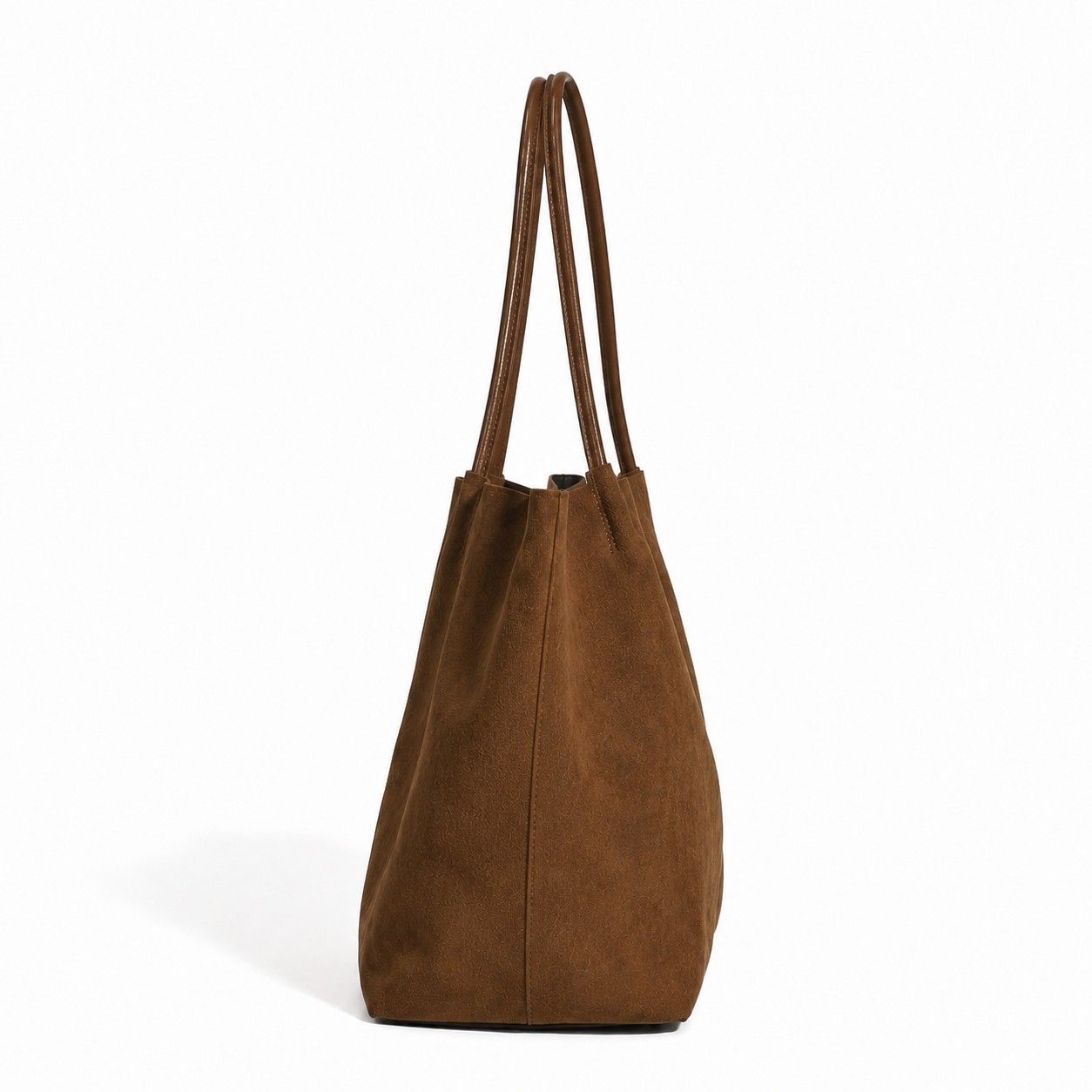 Faux Suede Tote Bag with Removable Zip Pouch and Double Shoulder Handles