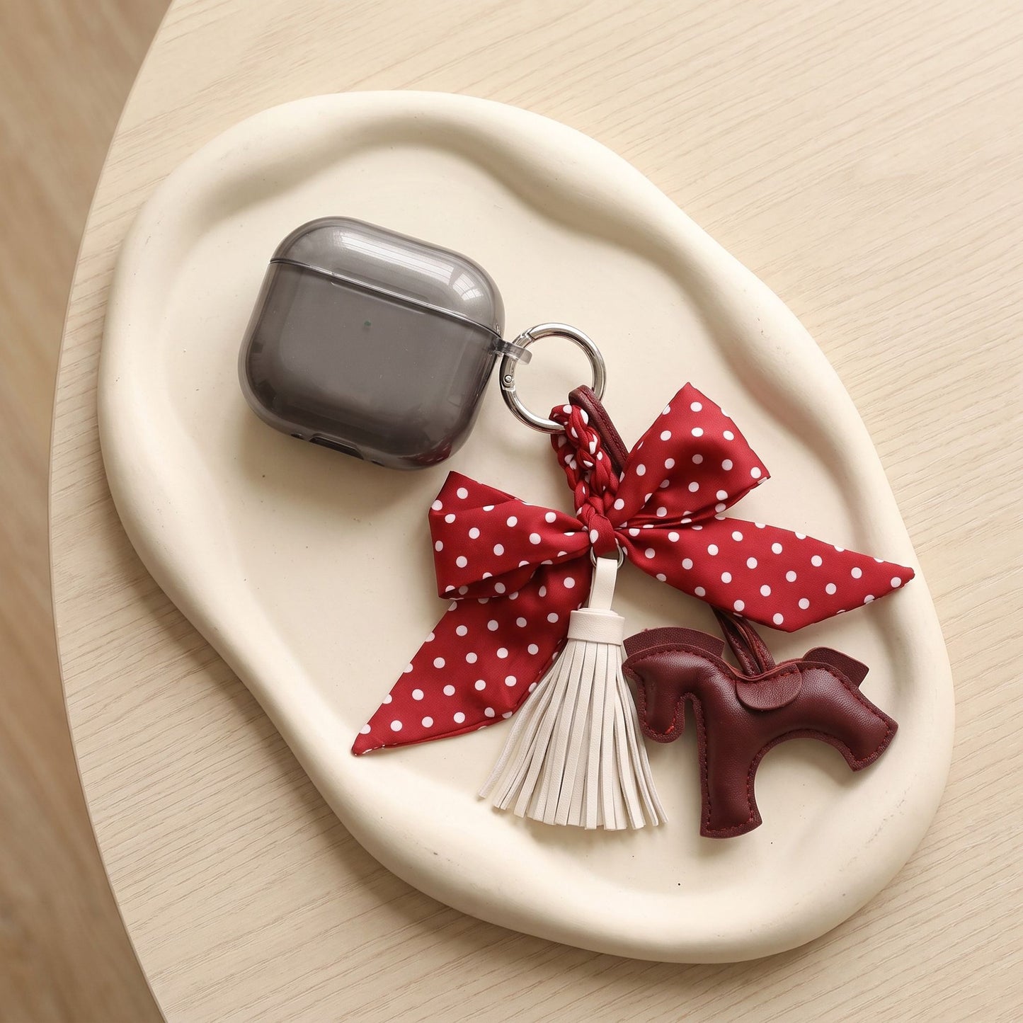 Horse Bag Charm with Polka Dot Bow Tassel and Key Ring