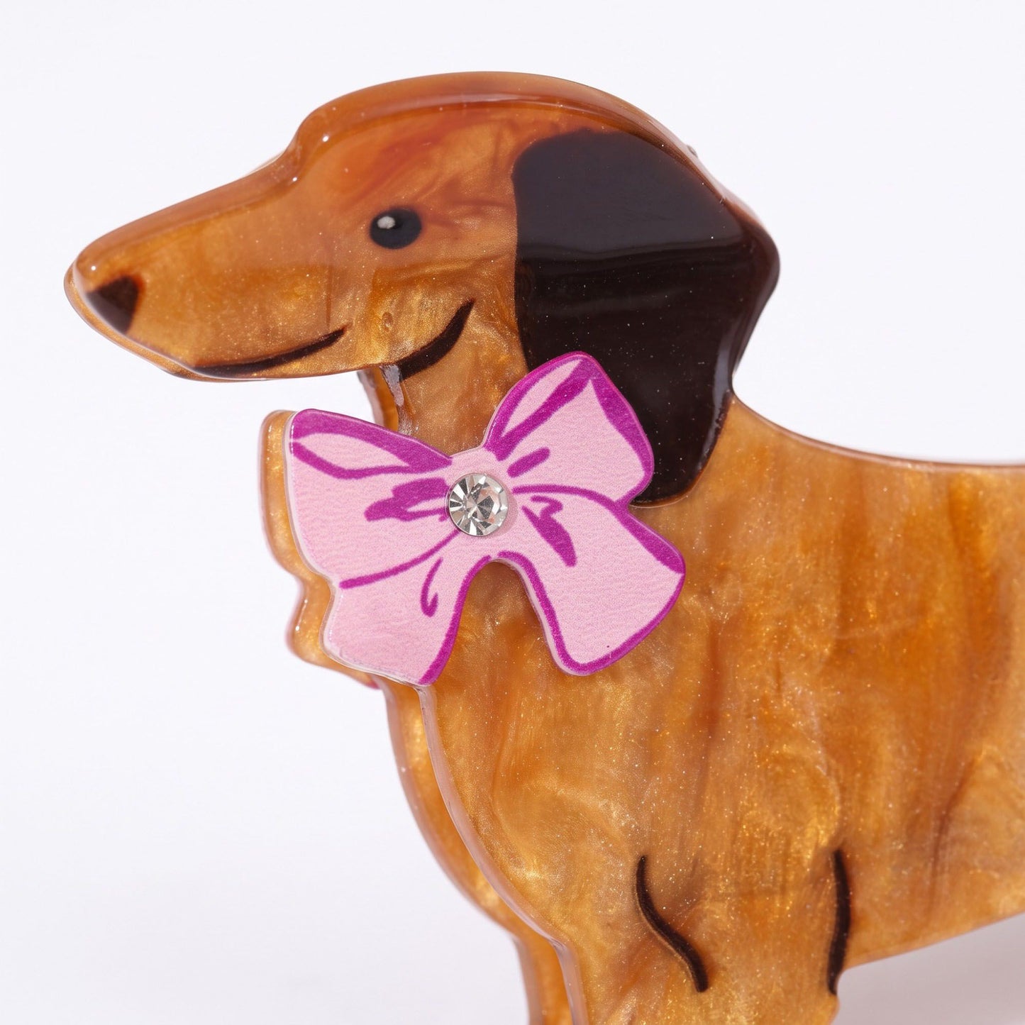 3pc Dachshund Dog Hair Claw Clip Set Striped Rhinestone Puppy Hair Accessories